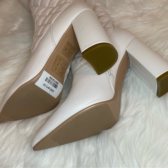 London Rag Quilted Knee-High Block Heeled Boots - Size 8 - White - Picture 9 of 11